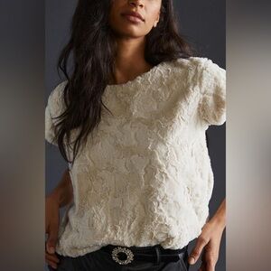 NEW Anthropologie Maeve Faux Fur Tee Sz Medium